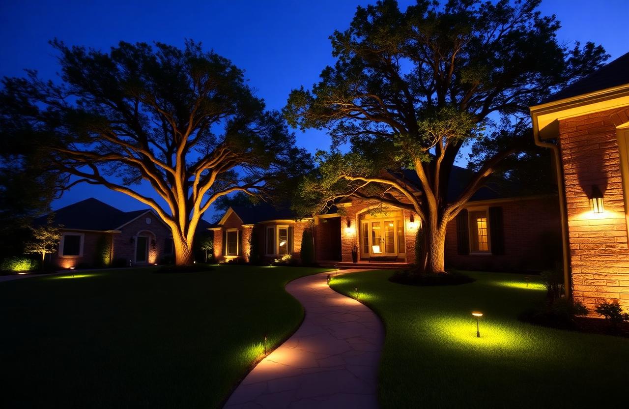Outdoor landscape lighting in Clear Lake